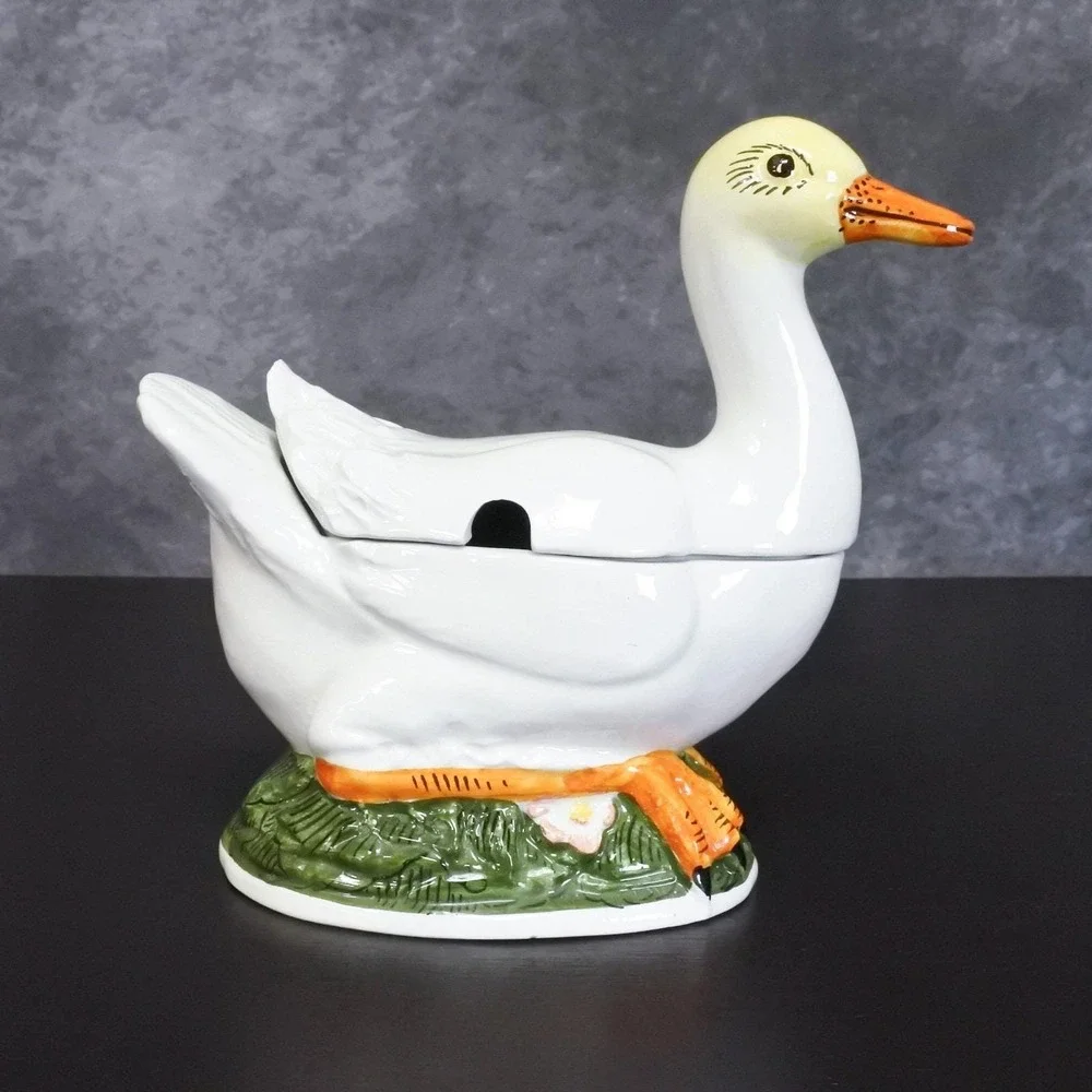 Vintage Majolica Hand Painted Duck Farmhouse Shabby Sauce Gravy Boat